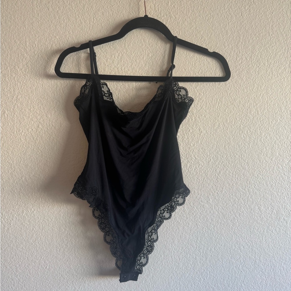 Black Lace Trim Bodysuit